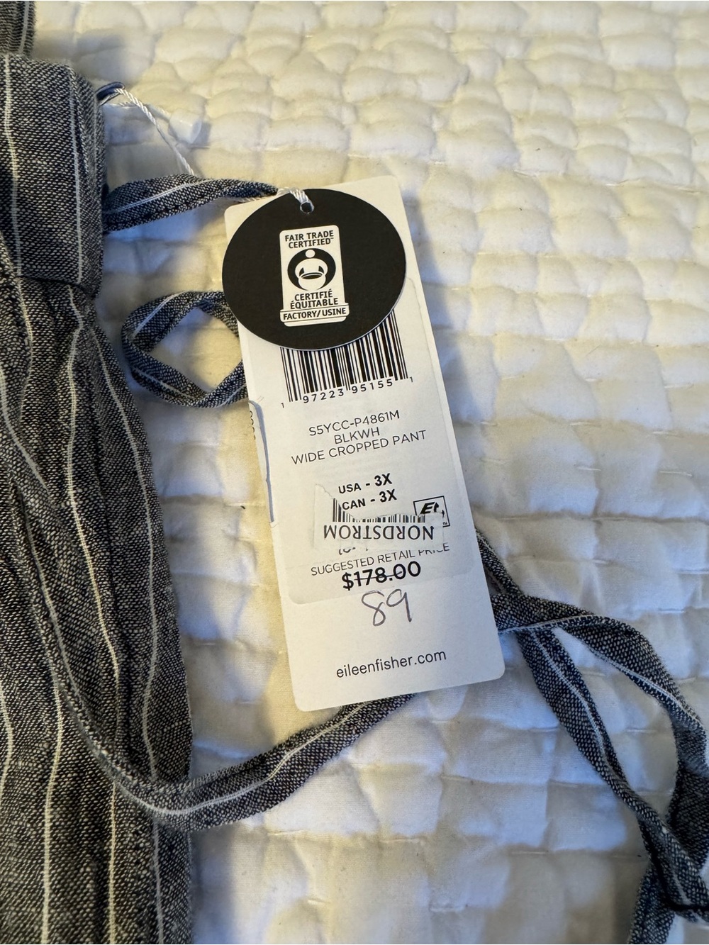 Eileen Fisher Puckered Organic Linen Grid Wide Ankle Pants NWT - Picture 5 of 5